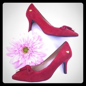 Love Moschino Red Suede Leather Heart Stiletto Heels Pumps